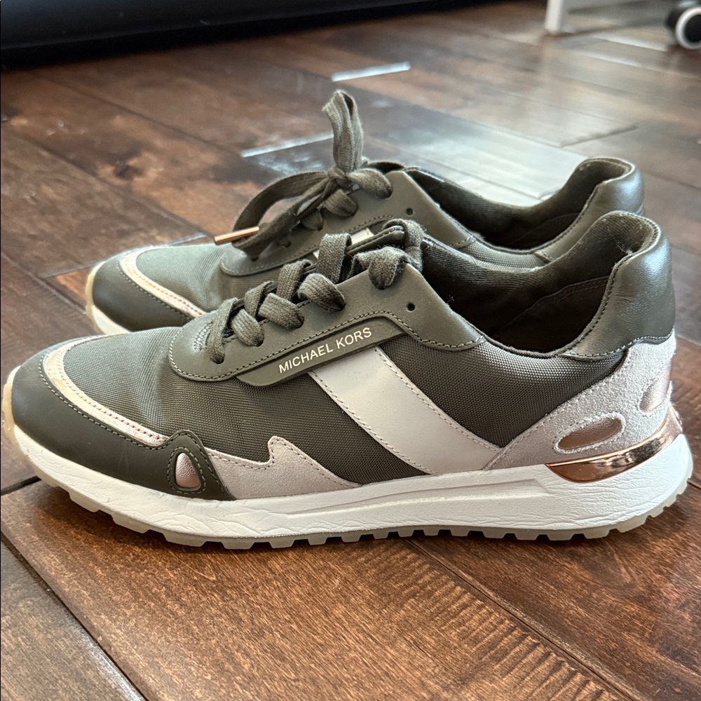 Michael Kors Olive and White Sneakers